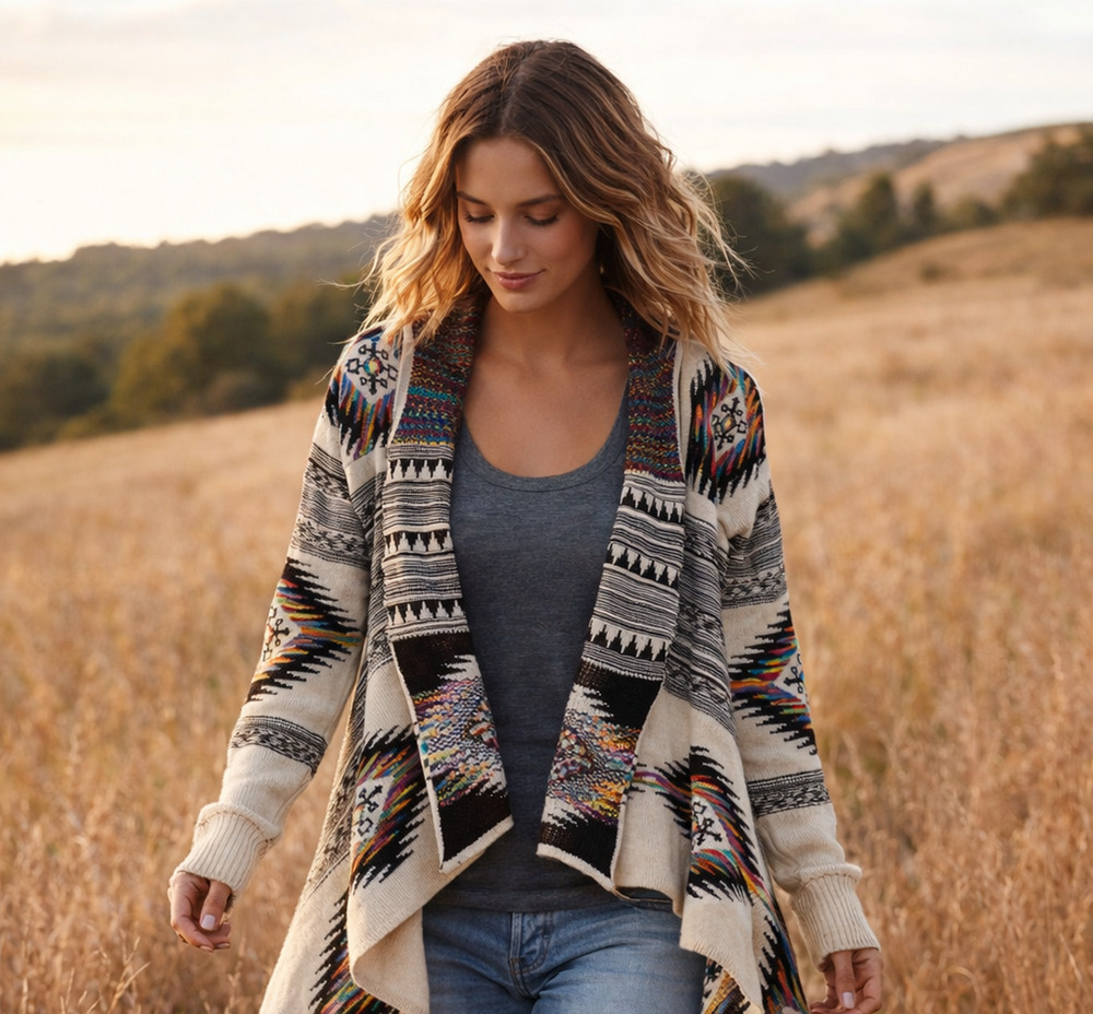 Northern Angel Cardigan Sweater Womens Small Multicolor Aztec Tribal Open Front